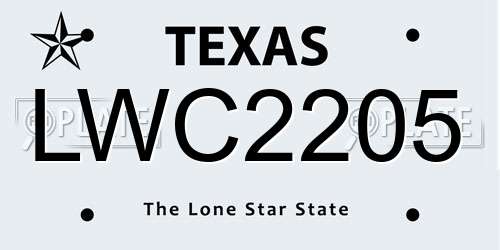 LWC2205 Texas License Plate
