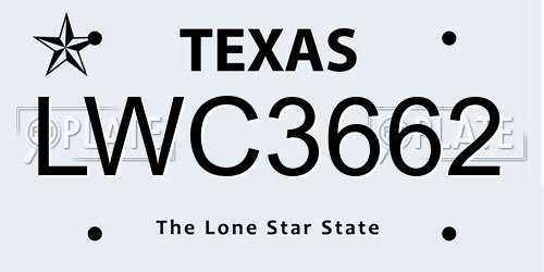 LWC3662 Texas License Plate