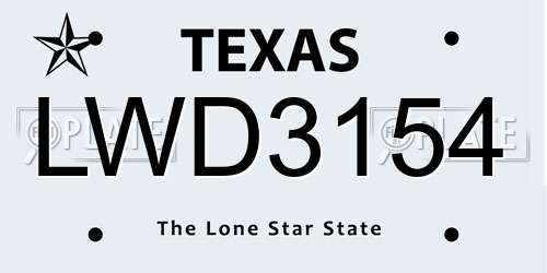 LWD3154 Texas License Plate