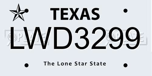 LWD3299 Texas License Plate