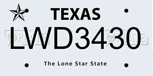 LWD3430 Texas License Plate