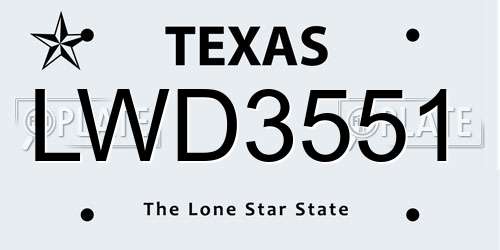 LWD3551 Texas License Plate