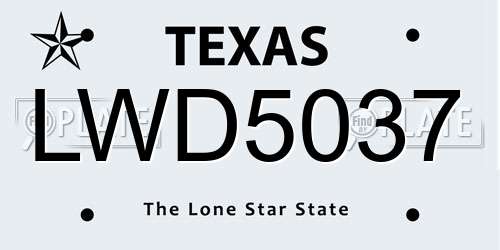 LWD5037 Texas License Plate