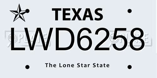 LWD6258 Texas License Plate