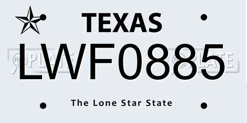 LWF0885 Texas License Plate