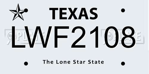 LWF2108 Texas License Plate