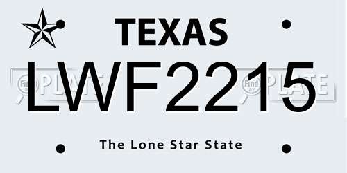 LWF2215 Texas License Plate