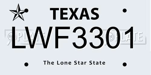 LWF3301 Texas License Plate