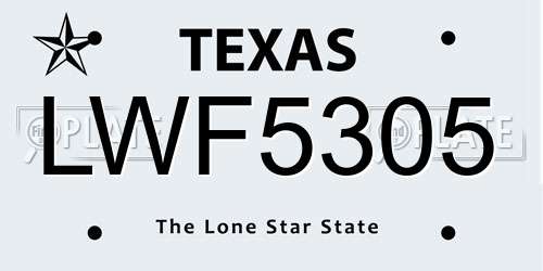 LWF5305 Texas License Plate