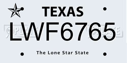 LWF6765 Texas License Plate