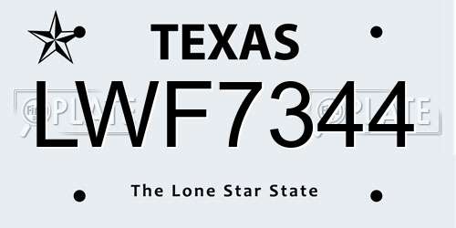 LWF7344 Texas License Plate