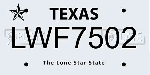 LWF7502 Texas License Plate