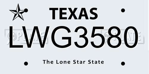 LWG3580 Texas License Plate