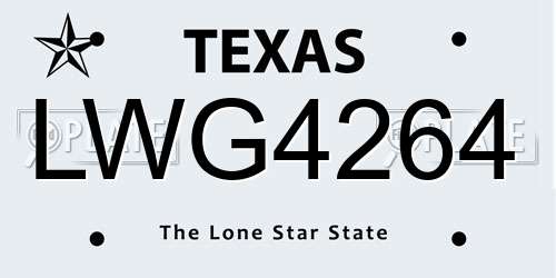 LWG4264 Texas License Plate