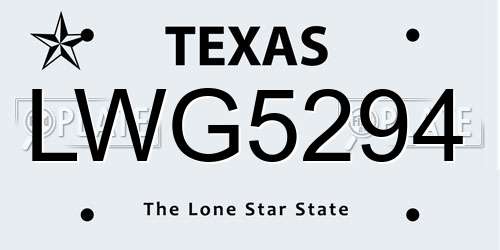 LWG5294 Texas License Plate
