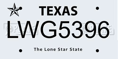 LWG5396 Texas License Plate
