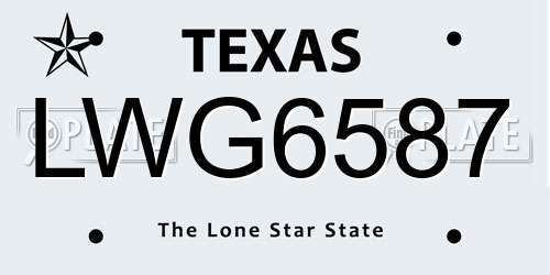 LWG6587 Texas License Plate