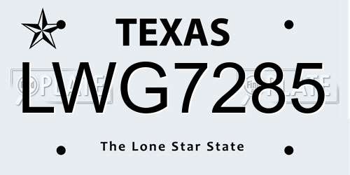 LWG7285 Texas License Plate