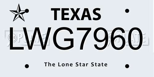 LWG7960 Texas License Plate
