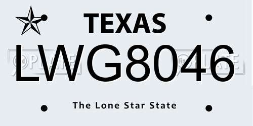 LWG8046 Texas License Plate