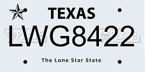 LWG8422 Texas License Plate