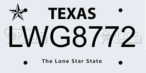 LWG8772 Texas License Plate
