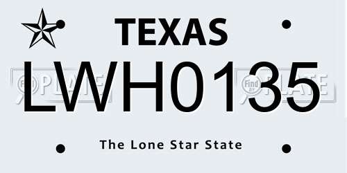 LWH0135 Texas License Plate