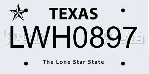 LWH0897 Texas License Plate