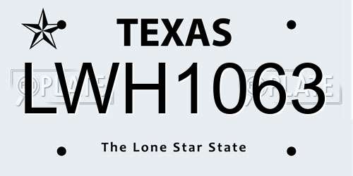LWH1063 Texas License Plate