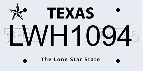 LWH1094 Texas License Plate