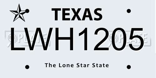 LWH1205 Texas License Plate