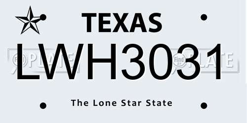 LWH3031 Texas License Plate