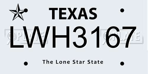 LWH3167 Texas License Plate