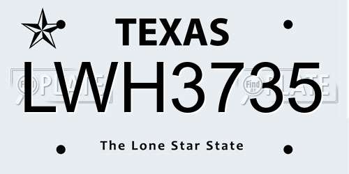 LWH3735 Texas License Plate
