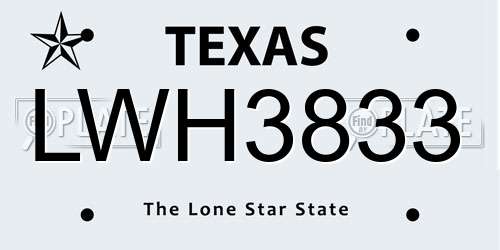 LWH3833 Texas License Plate