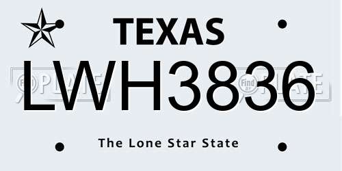 LWH3836 Texas License Plate