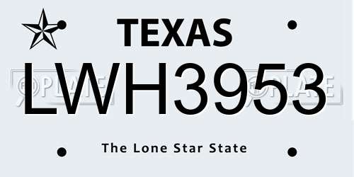 LWH3953 Texas License Plate