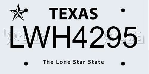 LWH4295 Texas License Plate