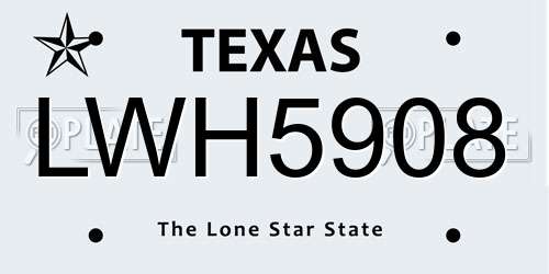 LWH5908 Texas License Plate