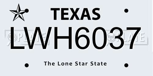 LWH6037 Texas License Plate