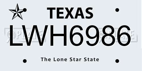 LWH6986 Texas License Plate