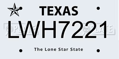 LWH7221 Texas License Plate