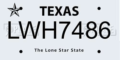 LWH7486 Texas License Plate