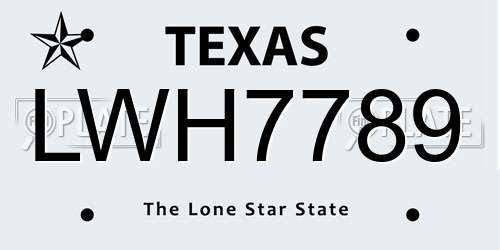 LWH7789 Texas License Plate