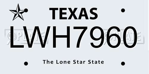LWH7960 Texas License Plate