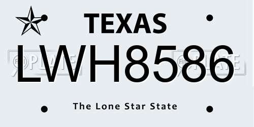 LWH8586 Texas License Plate