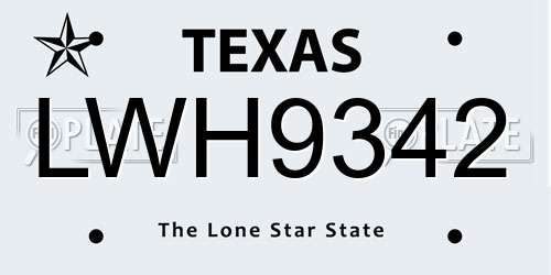 LWH9342 Texas License Plate