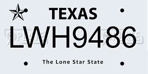 LWH9486 Texas License Plate