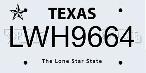 LWH9664 Texas License Plate