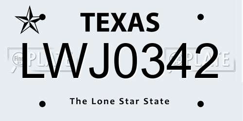 LWJ0342 Texas License Plate